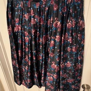 torrid Black Midi Skirt with Purple Rose and Blue Accent Floral Print